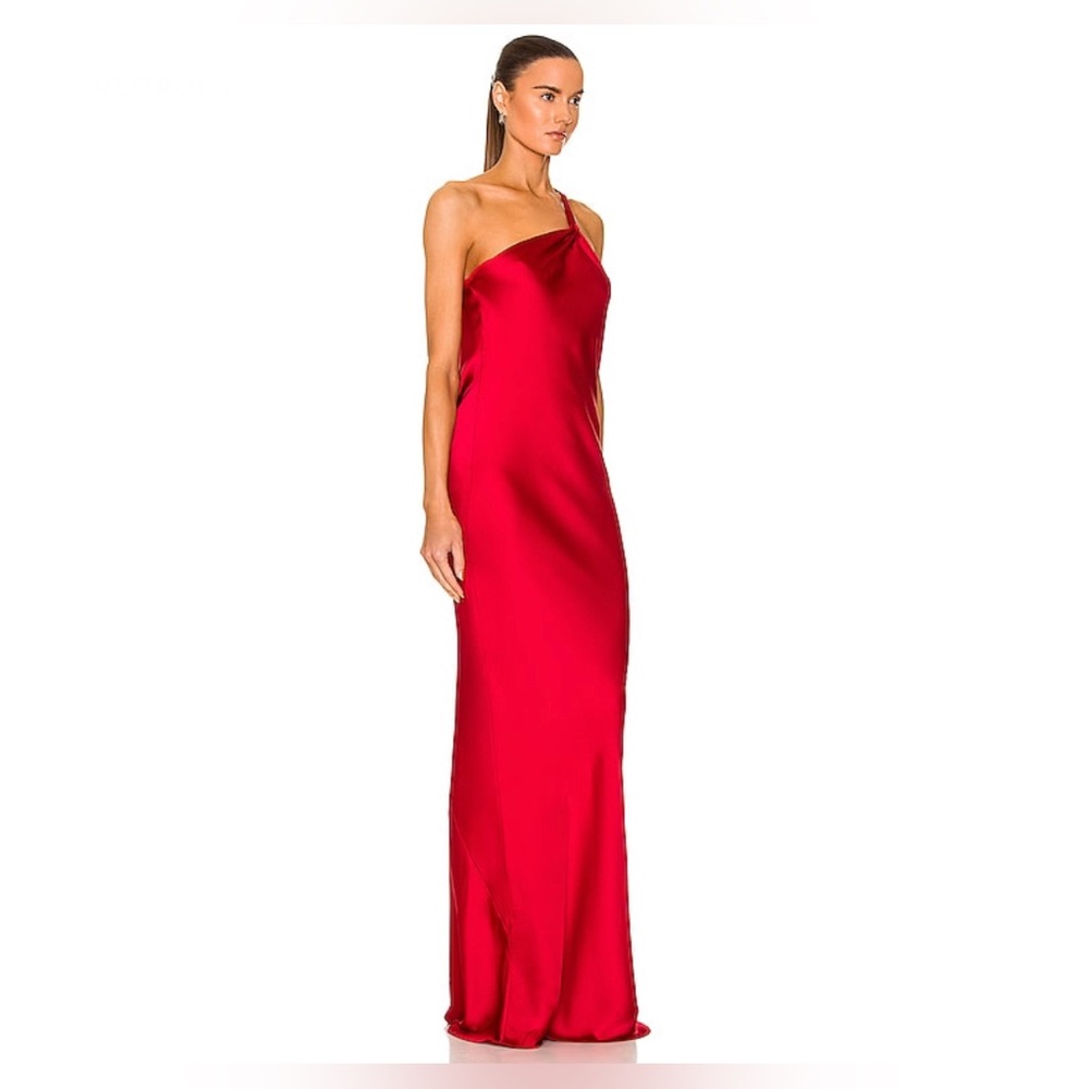 Norma Kamali One Shoulder Bias Gown in Tiger Red Medium - Picture 3 of 10
